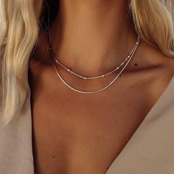 Freekiss Herringbone Necklace Sliver Bress Chain Choker Necklaces Jewelry Gift - Picture 2 of 7